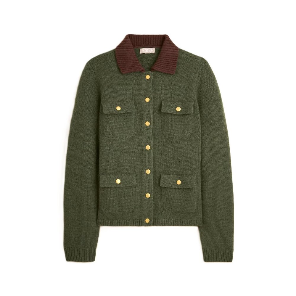 NWT J.Crew Short Barn Jacket in Avocado Brown Vintage Wool Knit Sweater S